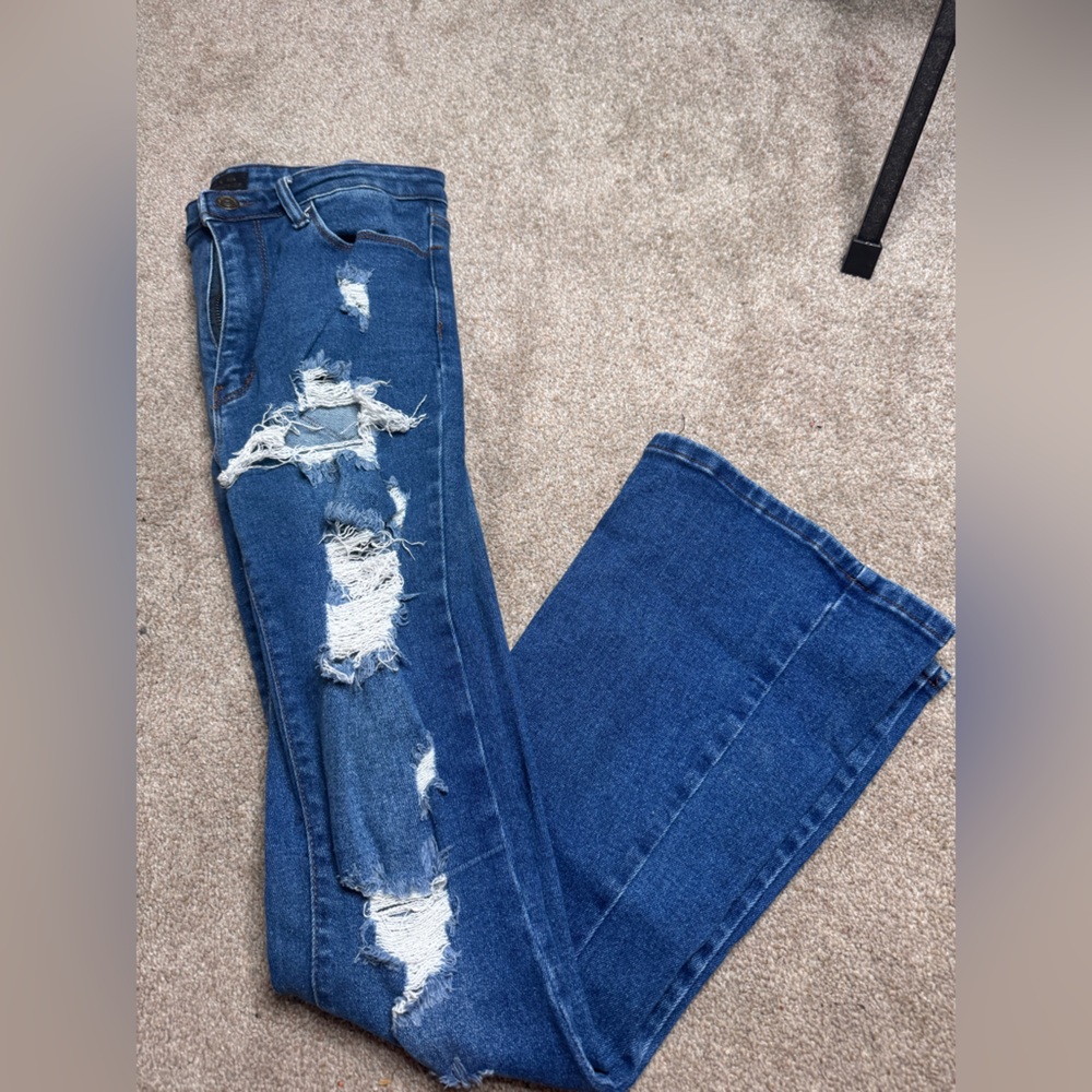 Women’s Blue Distressed Boot Cut Jeans
